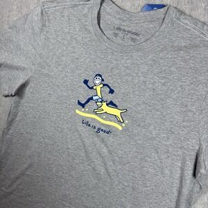 LIFE IS GOOD Crusher T-Shirt Jake & Rocket Beach Run, Gray, Size Large